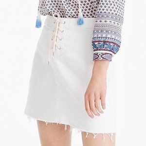 J. Crew Lace Up Denim Mini Skirt Raw Hem Size 28